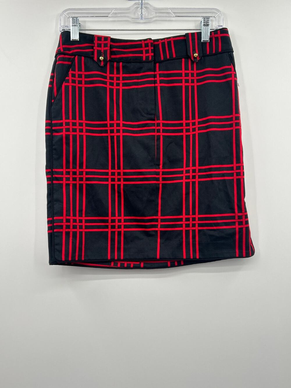 NWT Elizabeth McKay Plaid Skirt Size 2 Black Red Preppy Mod Office Workwear
